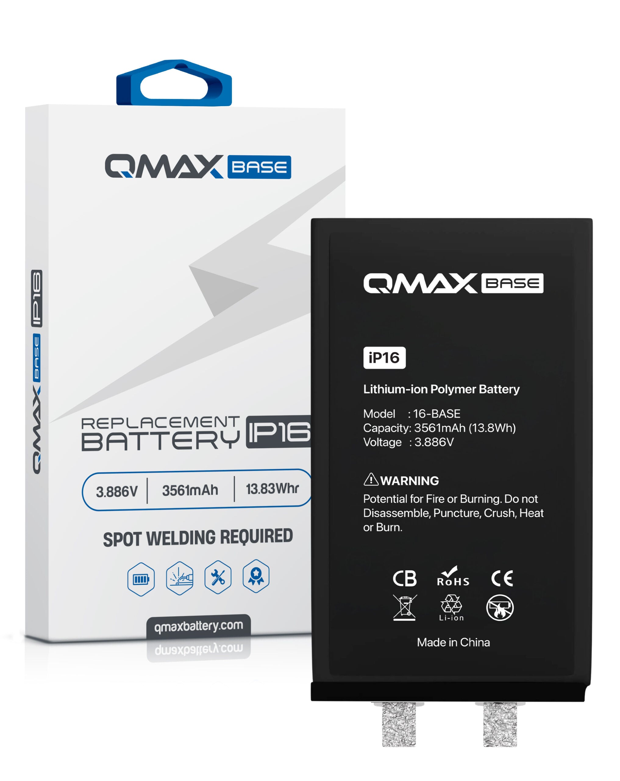 QMAX Base Replacement Battery for iPhone 16 (Spot Weld Required) (3561 mAh) (Only Ground Shipping) image 0