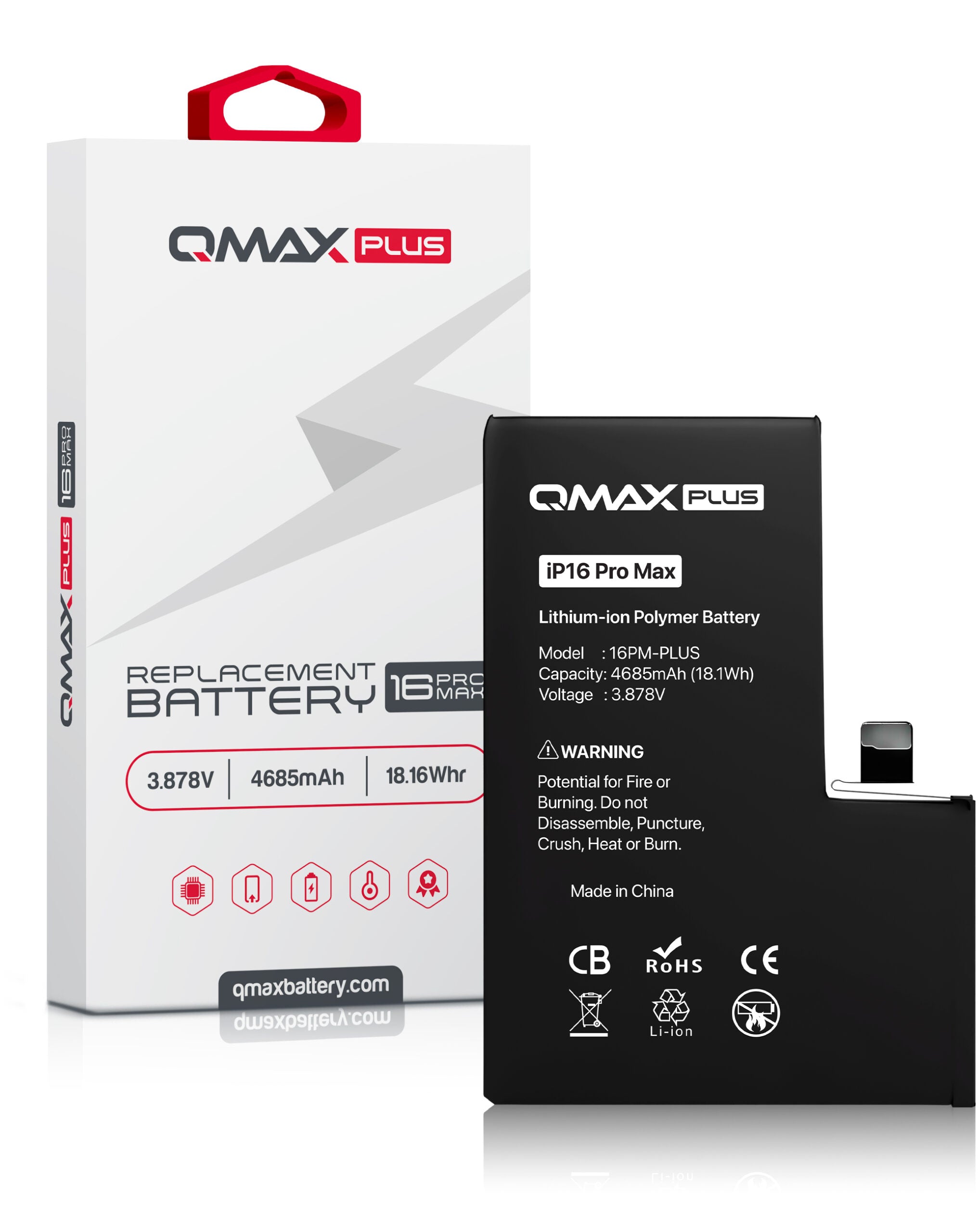 QMAX Plus Replacement Battery for iPhone 16 Pro Max (4685 mAh) (Only Ground Shipping) image 0
