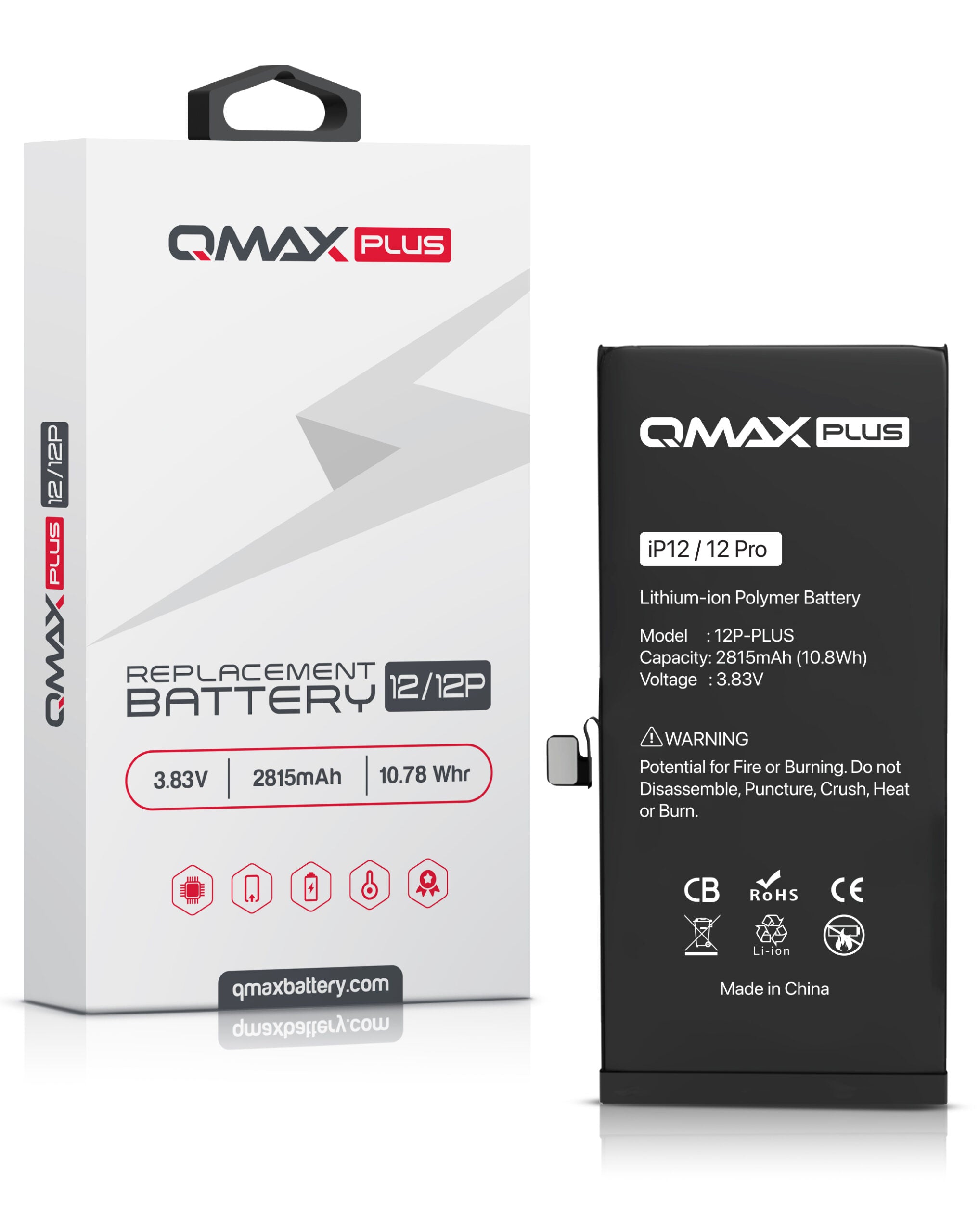 QMAX Plus Replacement Battery for iPhone 12 / 12 Pro (2815 mAh) (Only Ground Shipping) image 0